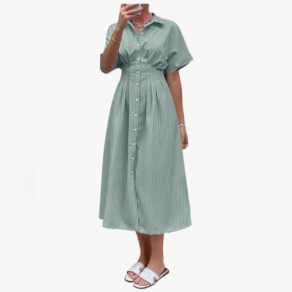 Green Striped Midi Dress